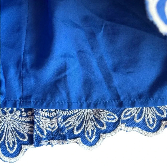 LOFT Cotton Eyelit royal Blue White Lace Mini Skirt Scalloped Hem Size 8 - Picture 5 of 7